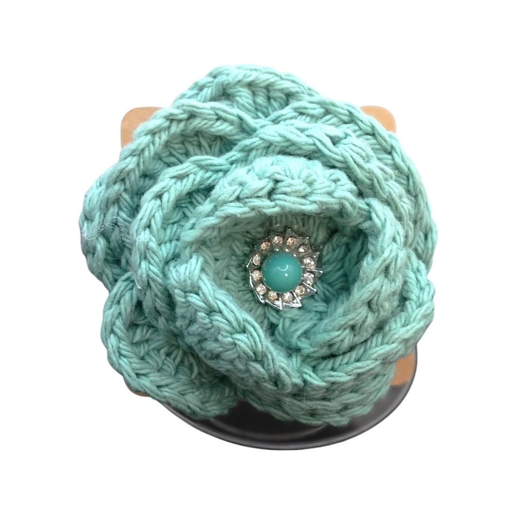 Handmade Crochet Floral Brooch Pin Mint Green Fairycore Coquette Jewel Center